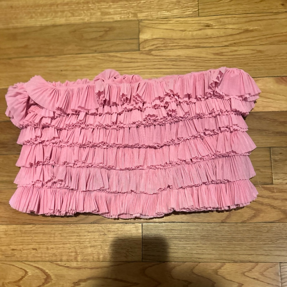 Idem Ditto Pink Ruffled Tube Top Large Cropped Feminine‎